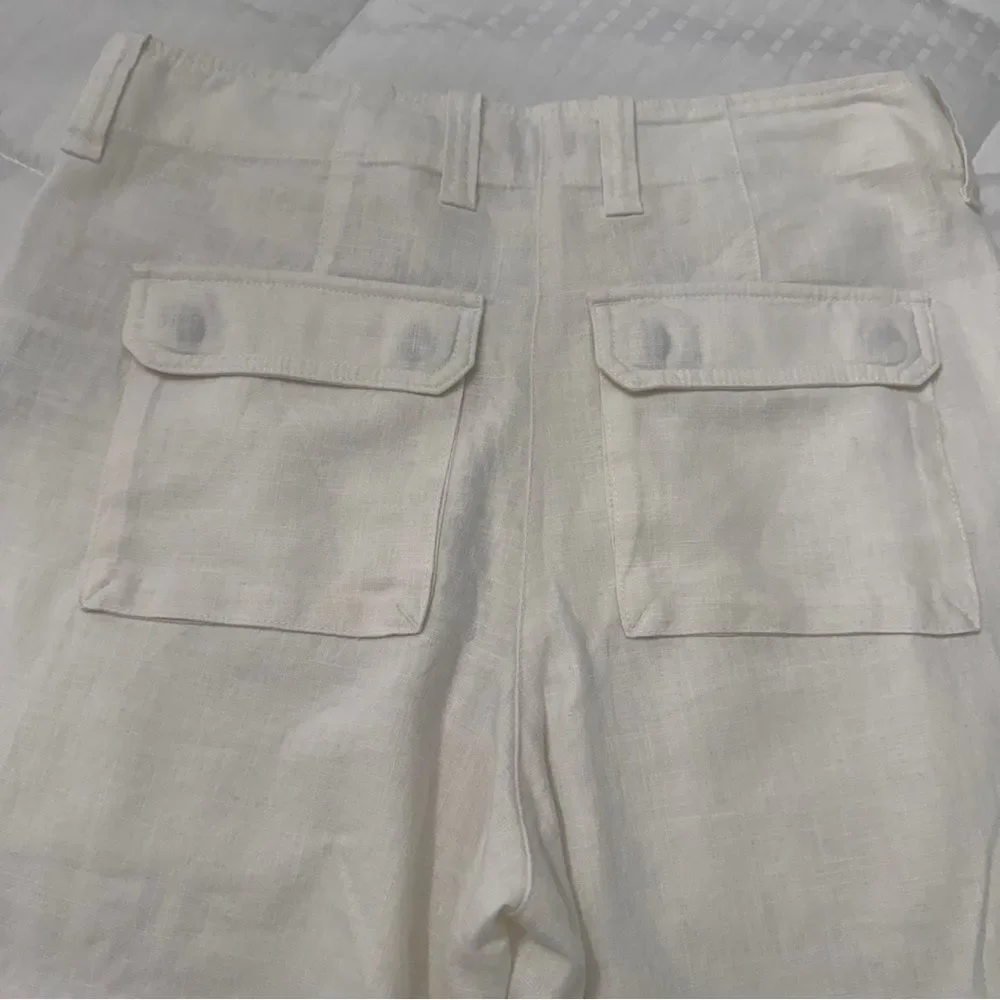 J.Crew Linen Lyocell Utility Pants 6P Ivory Tapered Pocket Front Flat Front
